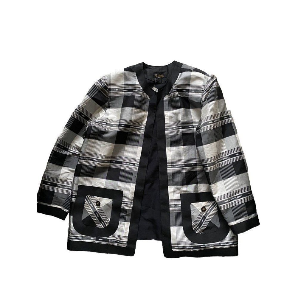 Thai Silk Jacket Shell Black White Plaid Gingham XL